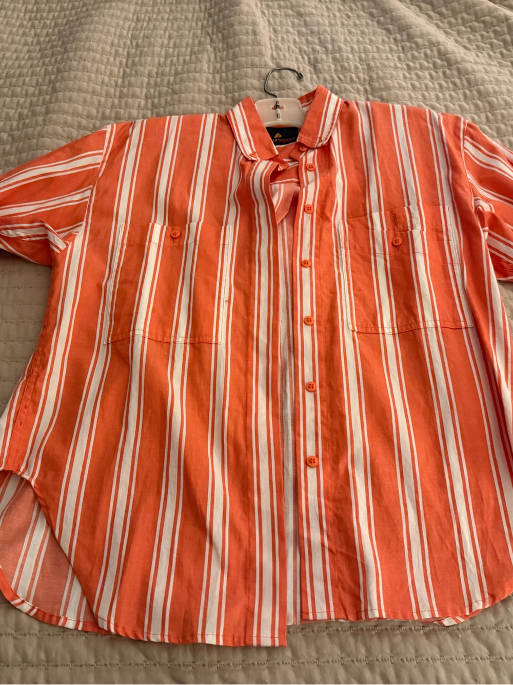 Liz Claiborne Orange and White Striped Button-Down Shirt